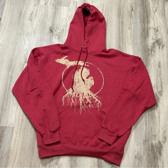 Jerzees Cotton Blend Authentic Rooted In Michigan Red Graphic Hoodie Sweatshirt - Picture 1 of 5